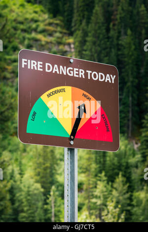 Fire danger sign, Banff National Park, Alberta, Canada Stock Photo