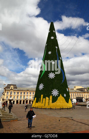 Christmas tree and Lievano Palace (now the City Hall), Plaza Bolivar, Bogota, Colombia Stock Photo