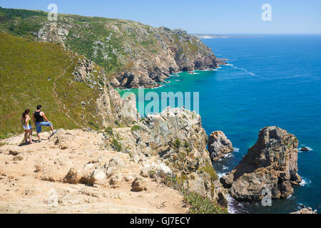 SINTRA, PORTUGAL - JULY 15, 2016: Cabo da Roca is a cape located close to Lisbon which forms the westernmost extent of mainland  Stock Photo