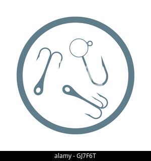 Stylized icon of a colored hooks for catching fish in the circle on a white background Stock Vector