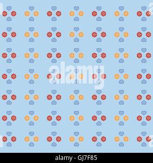 Colorful picture: the cute pattern with hearts and flowers on a color background Stock Vector