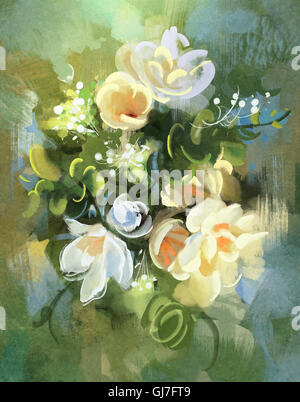 digital painting of colorful abstract flowers,illustration Stock Photo