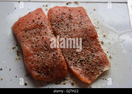 Raw Salmon ready to be prepared Stock Photo