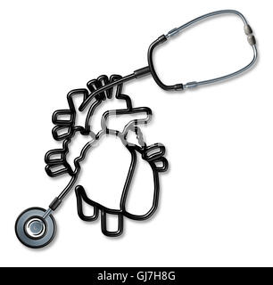 Stethoscope shaped as a human heart as a medical cardiovascular diagnosis concept for cardiology or cardiologist as a 3D illustration on a white background.