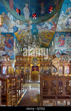 Interior of Holy Church of Saints Rafil, Nikolaos and Eirini, Pachyammos, Chrysohou Bay, Cyprus Stock Photo