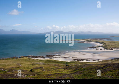 The Rubha Ban beaches on Colonsay and Oransay in the Inner Hebrides, Scotland. Jura and Islay can be seen in the distance. Stock Photo