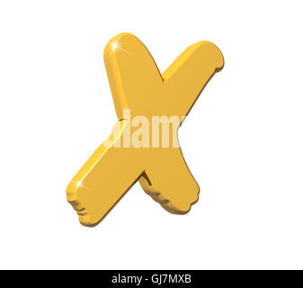 3D rendering of Cross Sign made of sparkling gold with reflection isolated on white background. Stock Photo