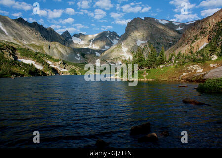 Lake Isabelle in Brainard Lake Recreation Area of Indian Peaks Wilderness in Colorado. Stock Photo