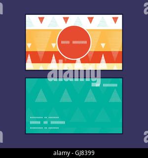 Vector vibrant ikat stripes vertical round frame pattern business cards set Stock Vector