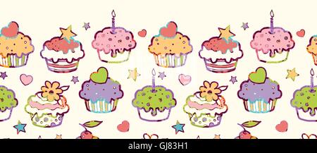 Birthday muffins horizontal seamless pattern background border Stock Vector