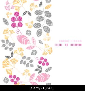 Vector abstract pink, yellow and gray leaves vertical frame seamless pattern background Stock Vector