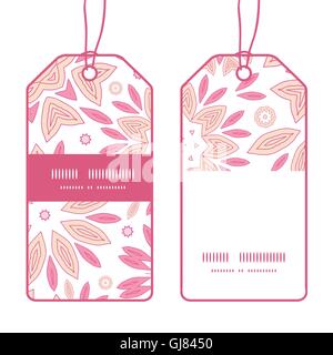 Vector pink abstract flowers vertical stripe frame pattern tags set Stock Vector