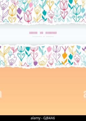 Colorful tulip flowers torn frame vertical seamless background Stock Vector