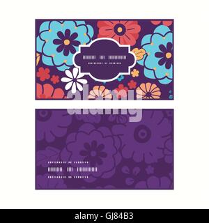 Vector colorful bouquet flowers horizontal frame pattern business cards set Stock Vector