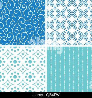 Four abstract doodle motives seamless patterns set Stock Vector