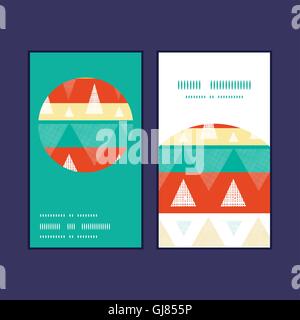 Vector vibrant ikat stripes vertical round frame pattern business cards set Stock Vector