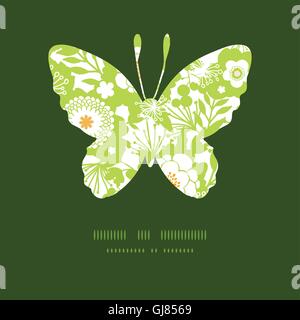 Vector green and golden garden silhouettes butterfly silhouette pattern frame Stock Vector