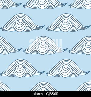 Seamless abstract wave and clouds hand drawn pattern. Vector pattern in colors. Stock Vector