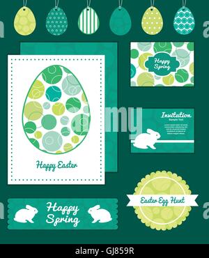 Vector abstract green circles set of Easter cards, labels, tags and banners templates Stock Vector