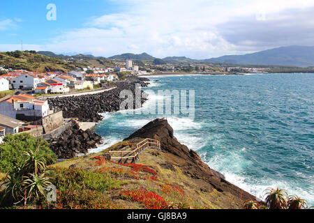 Militias beach (Praia das Milicias) and view point near Ponta Delgada, Sao Miguel island, Azores, Portugal Stock Photo