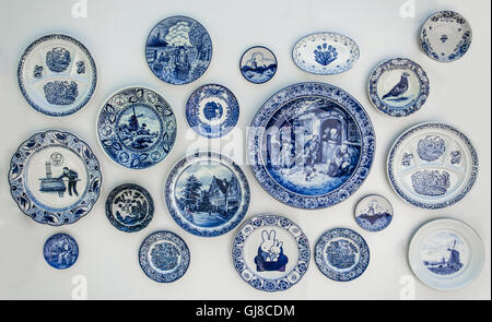 Keukenhof. Holland MAY 9, 2016. Decorative plates from Holland. Dutch souvenir on the wall. Stock Photo