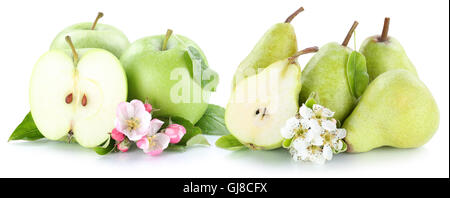 Apple and pear apples pears fresh green fruits slice isolated on white Stock Photo