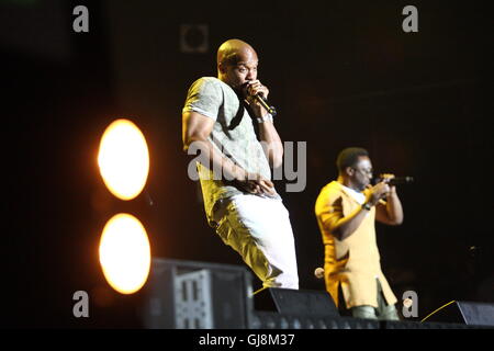 Gdansk, Poland 13th, August 2016 Naturally 7 band attend the show ÔJIMEK+Õ in Gdansk. JIMEK+ is a part of Solidarity of Arts Festival and presents unique collaborations of the biggest legends of Polish hip-hop scene performing to jazz music. Stock Photo