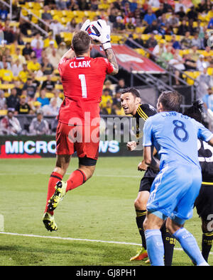 Columbus, U.S.A. 13th Aug, 2016. August 13, 2016: Columbus Crew SC goalkeeper Steve Clark (1) makes the save against New York FC in the second half. Columbus, OH, USA. (Brent Clark/Alamy Live News) Stock Photo