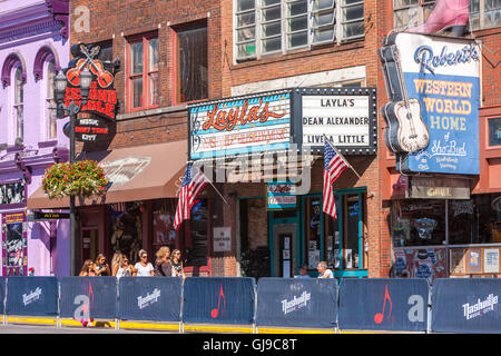 Honky Tonk bars including Robert's Western World and Layla's on lower Broadway in Nashville, Tennessee. Stock Photo