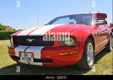 Front of a Ford Mustang photographed during a car rally Stock Photo