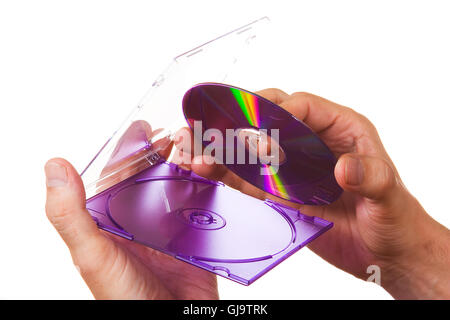 CD-ROM in the box in hand Stock Photo