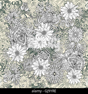 flowers seamless pattern,floral,monochrome endless background Stock Photo