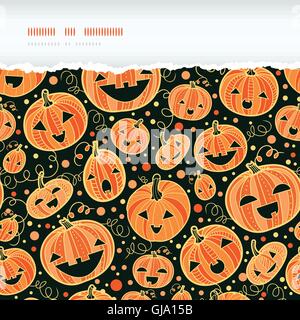 Halloween pumpkins horizontal torn frame seamless pattern background Stock Vector