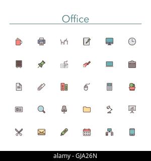 Office Colored Line Icons Stock Vector