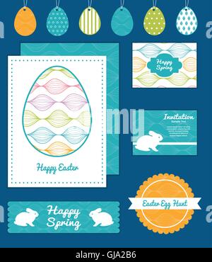 Vector colorful horizontal ogee set of Easter cards, labels, tag Stock Vector