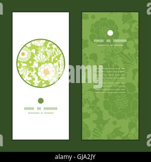 Vector green and golden garden silhouettes vertical frame pattern ...