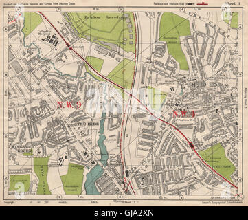 NW LONDON. Hendon Aerodrome Kingsbury Green The Hyde. BACON, 1933 vintage map Stock Photo