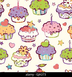 Birthday muffins seamless pattern background Stock Vector