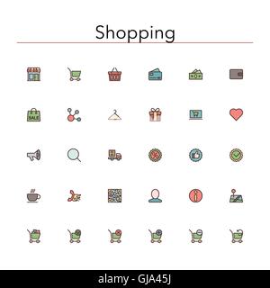 Shopping Colored Line Icons Stock Vector