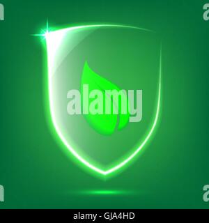Green glass shield Stock Vector