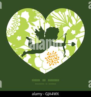 Vector green and golden garden silhouettes shooting cupid silhouette frame pattern invitation greeting card template Stock Vector