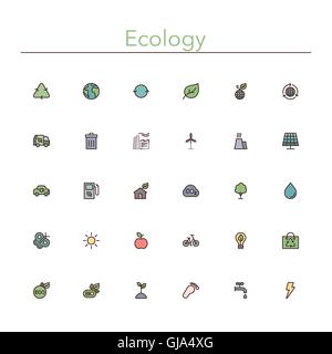 Ecology Colored Line Icons Stock Vector