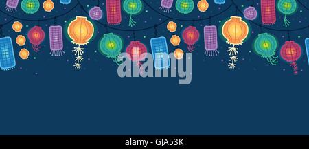 Glowing lanterns horizontal seamless pattern border Stock Vector