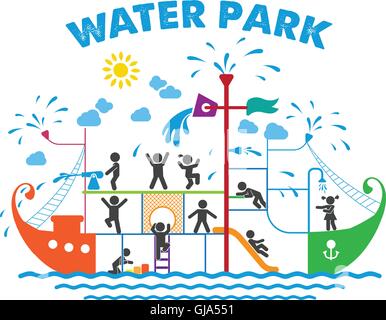 Aqua park flat vector illustration. Stock Vector