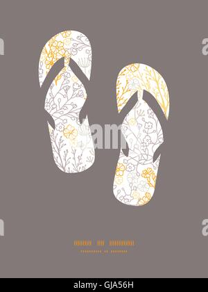 Vector magical floral flip flops silhouettes pattern frame Stock Vector