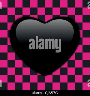 Valentines Day Glossy Emo Heart. Pink and Black Checkers Stock Vector