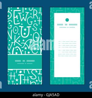 Vector white on green alphabet letters vertical frame pattern invitation greeting cards set Stock Vector