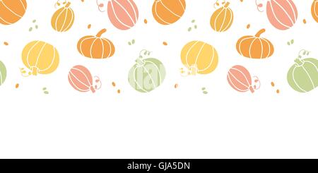 Vector thanksgiving colorful pumpkins silhouettes horizontal border seamless pattern background Stock Vector