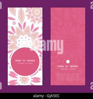 Vector pink abstract flowers vertical round frame pattern invitation greeting cards set Stock Vector