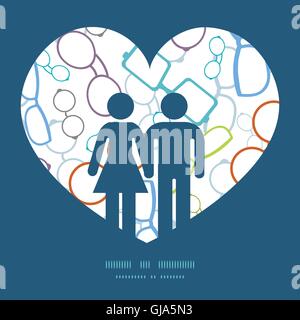 Vector colorful glasses couple in love silhouettes frame pattern invitation greeting card template Stock Vector
